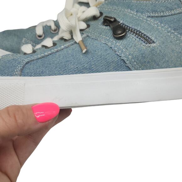 Denim Sneakers Womens 8 Light Wash Platform Zipper Hipster Lace Up Low Tops - Picture 10 of 14